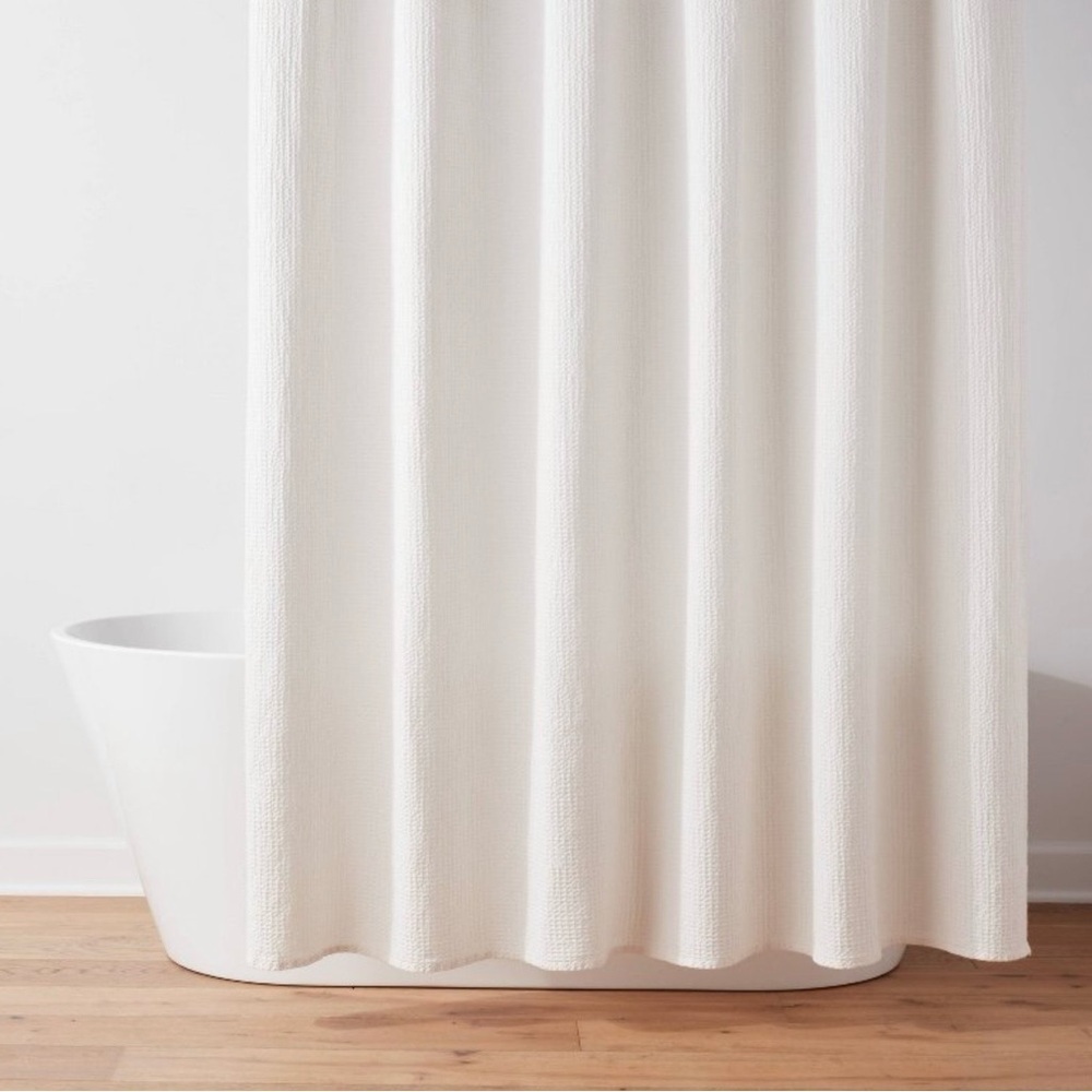 Oversized Relaxed Waffle Weave Shower Curtain Ivory- Threshold - Picture 3 of 10